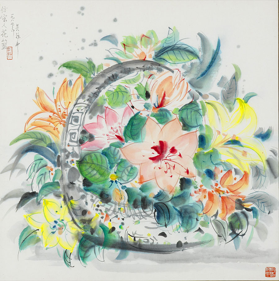 吴冠中作品:  仿宋人花篮国画高清大图欣赏