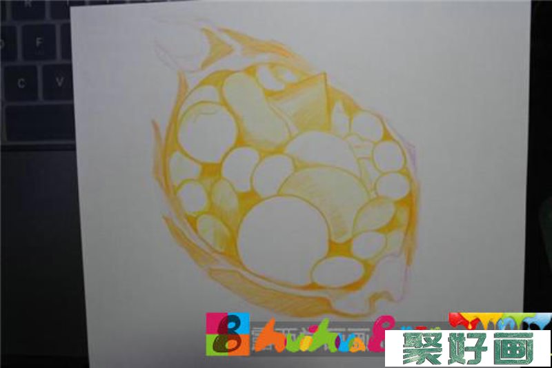 火龙果水果派彩铅画