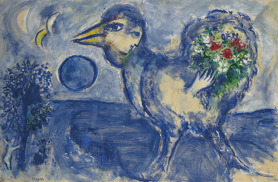 夏加尔油画作品: 月光下的大公鸡  高清图片素材下载