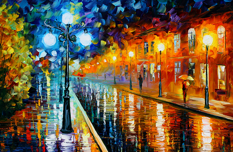  阿夫列莫夫 afremov油画,世界名画阿夫列莫夫, 色彩缤纷的城市街景