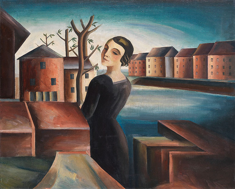 欧美抽象油画: ALBERT MUELLER-Frau in Flulandschaft 1925 人物抽象油画