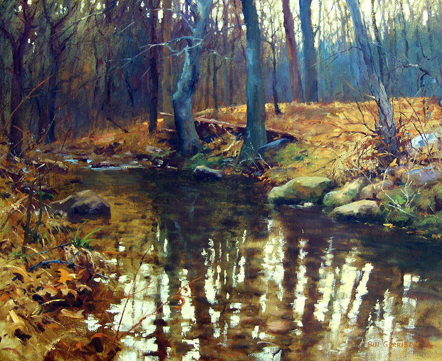 秋天森林风景油画