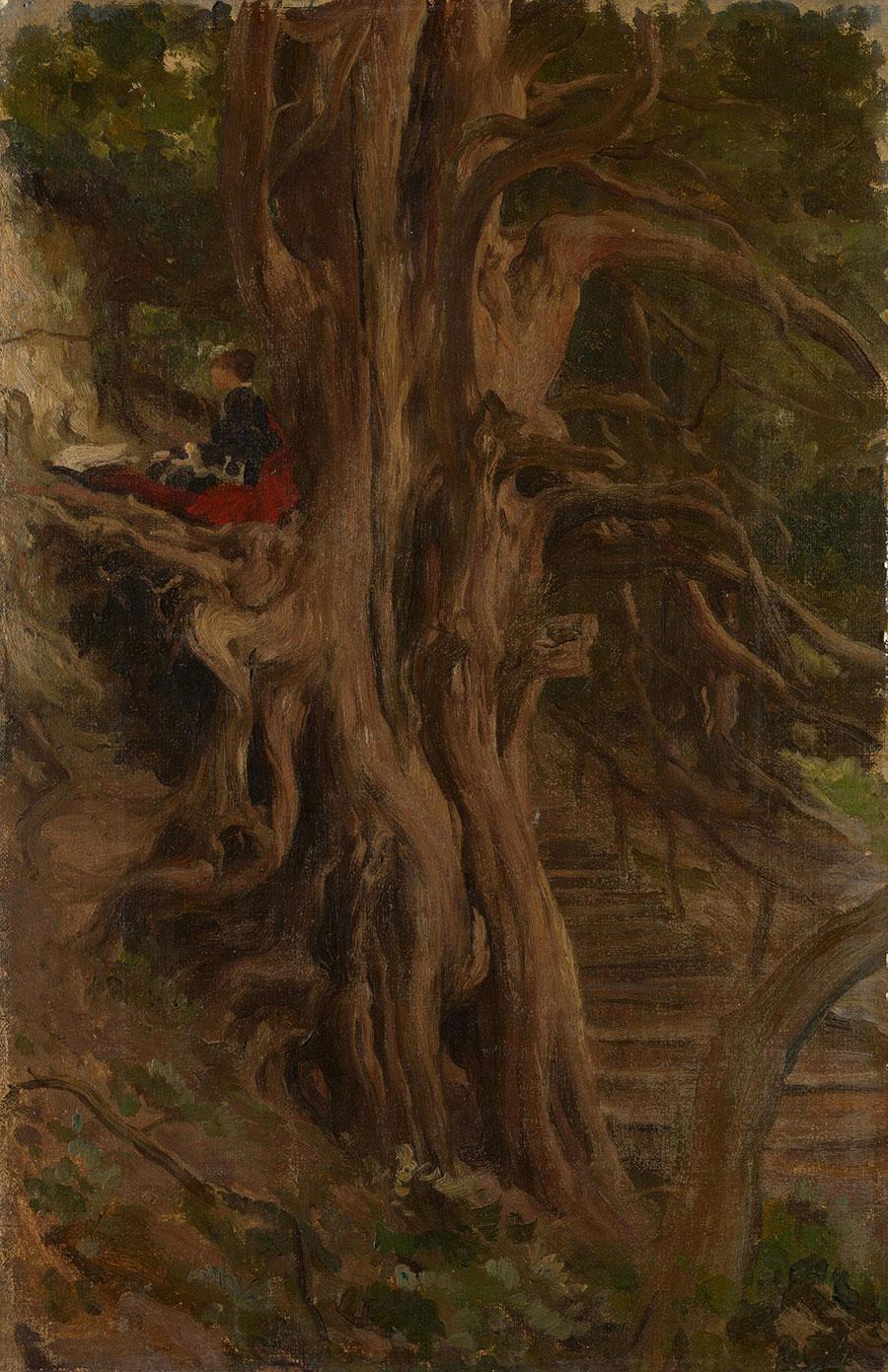 莱顿油画作品: 大树上的女孩