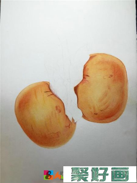 两颗柿子彩铅画