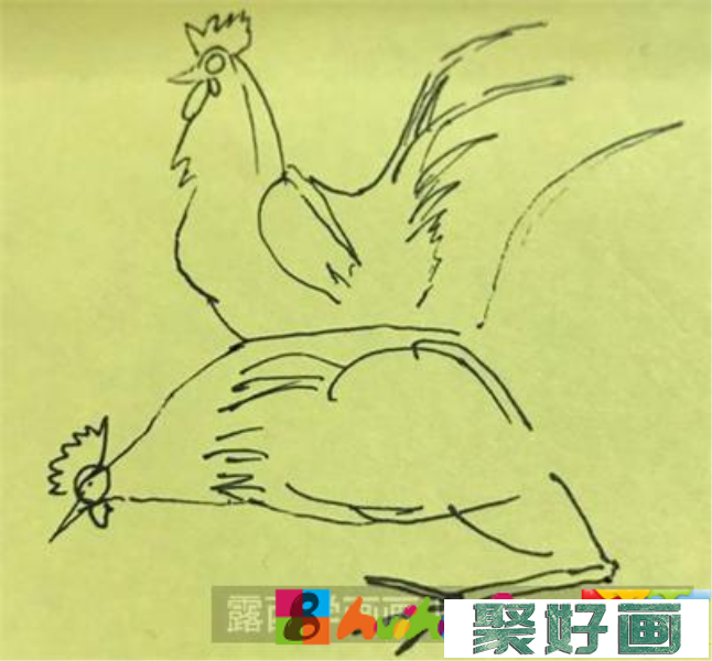 如何画两只大公鸡？