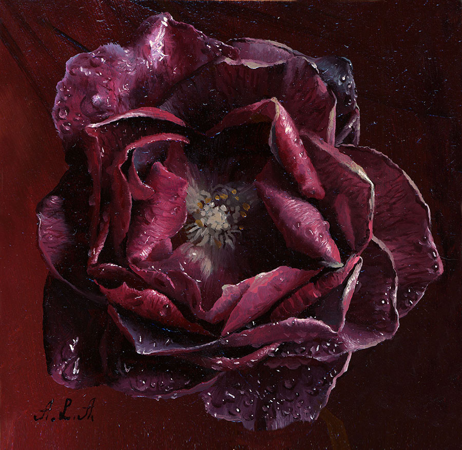 阿列克谢安东诺夫油画作品: 深紫色玫瑰花油画素材下载
