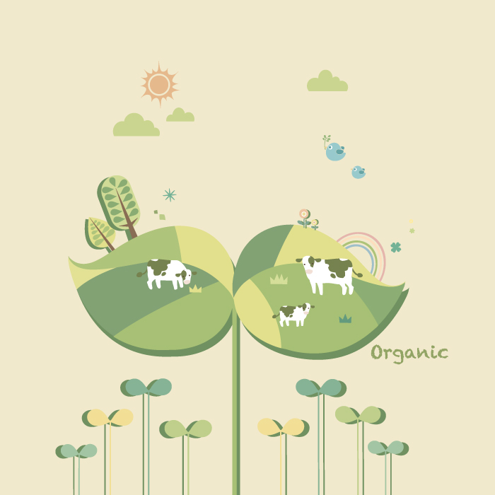 高清电脑卡通装饰画作品: 绿叶上的奶牛
