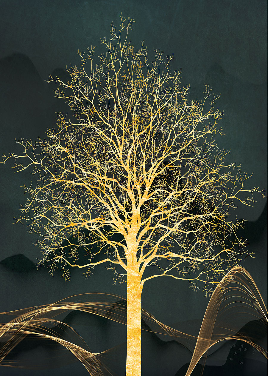 简约晶瓷画素材: 发财树装饰画, 发财树金箔画欣赏 A