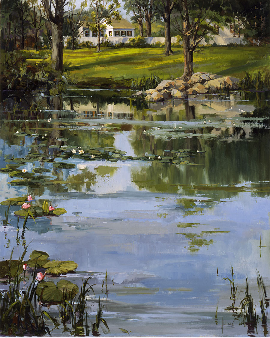 高清油画作品: 夏天池塘里的荷花