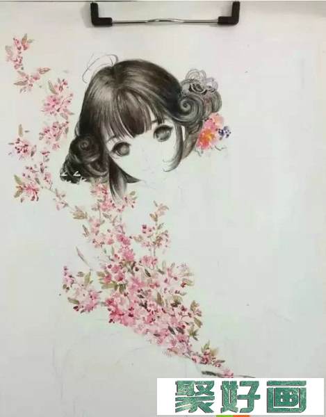 【水彩画】抱海棠花的女孩画法图解教程26