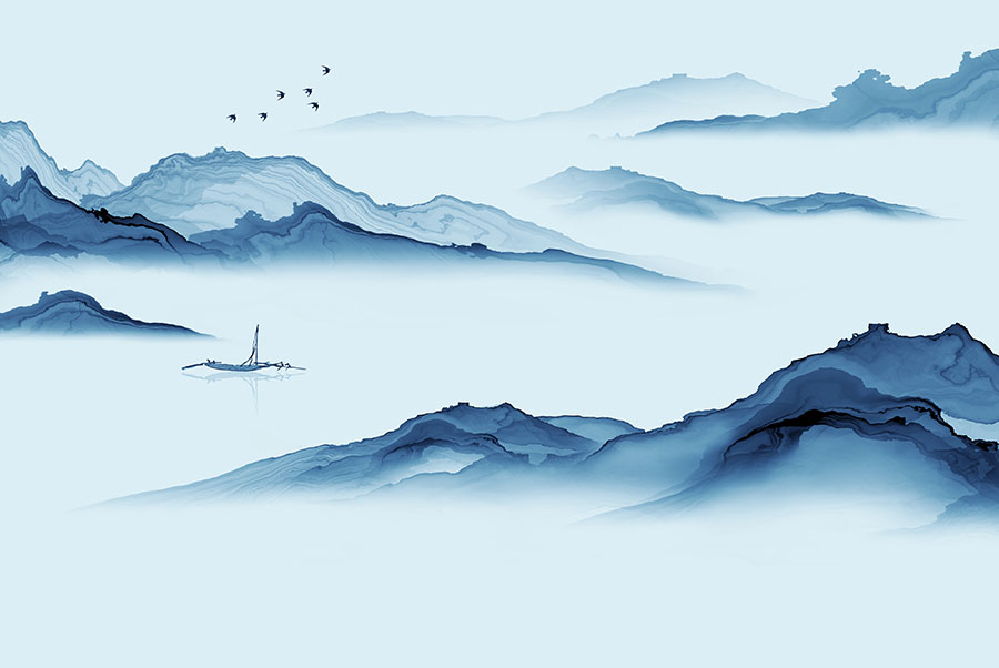 现代巨幅中式山水画背景墙素材: 山水画背景图片 B
