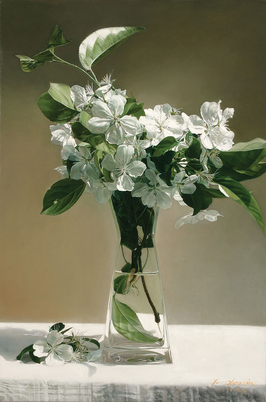 超写实静物画素材欣赏：玻璃花瓶里的花