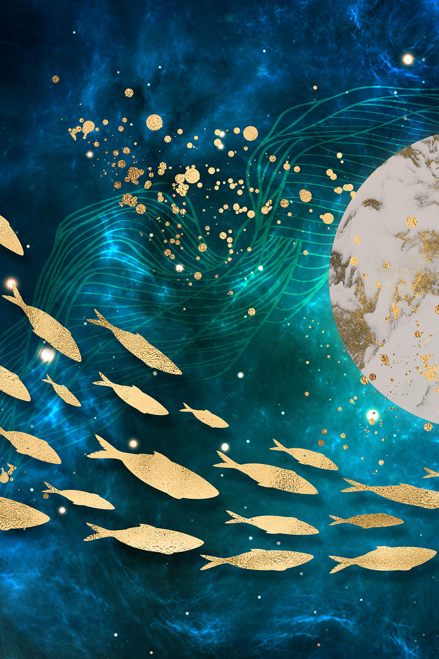 现代晶瓷画欣赏: 金色鱼群装饰画素材高清大图下载 B
