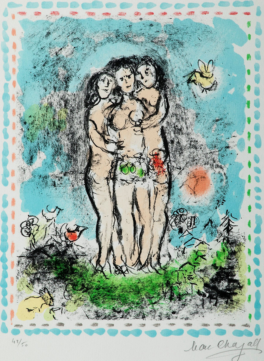 夏加尔高清油画: 三个裸女孩  大图素材下载
