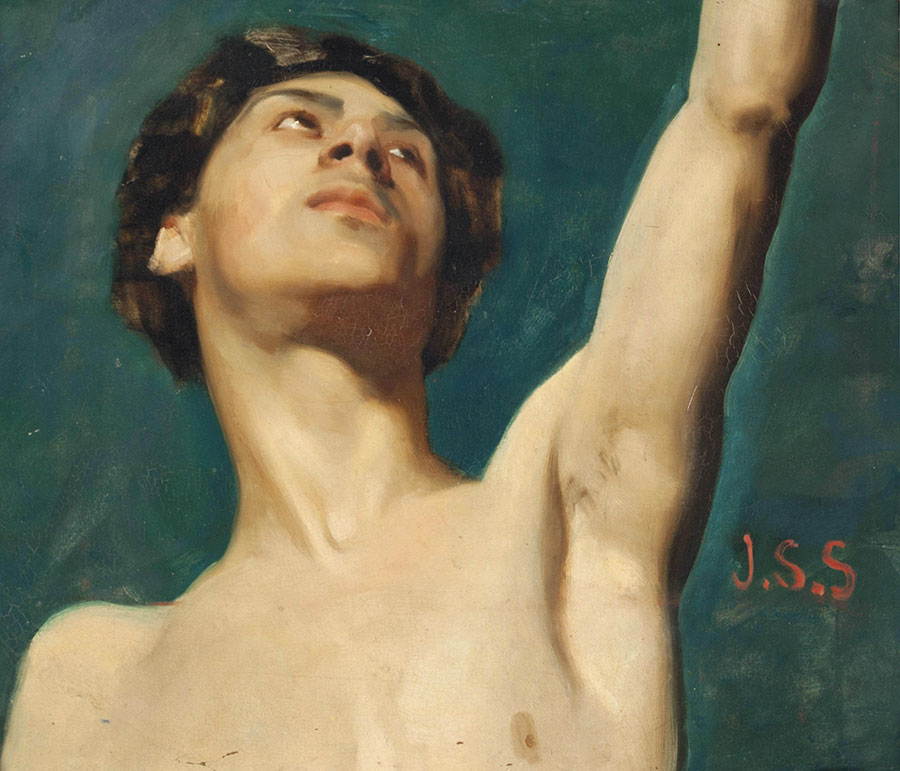 萨金特油画作品: 仰头的男人头像油画欣赏