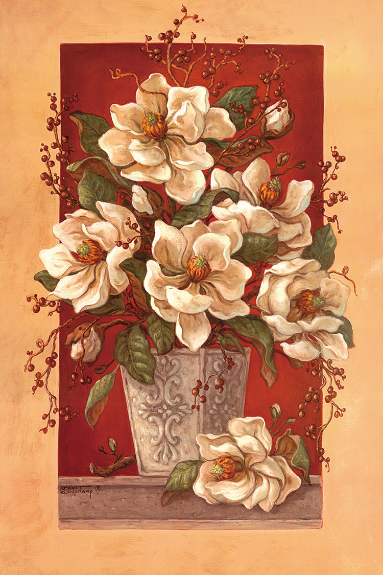 两联欧式盆花装饰画素材: 玉兰花