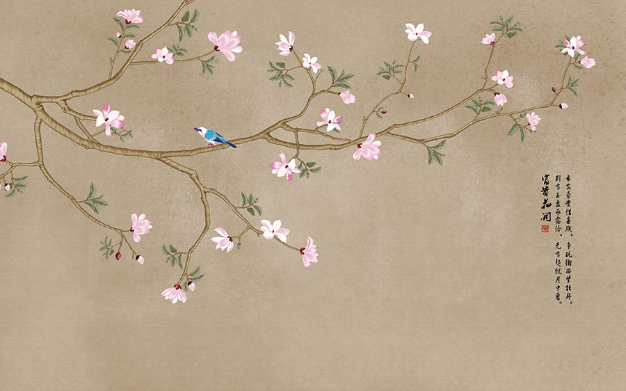 中式巨幅梅花背景墙素材: 花鸟装饰画 C