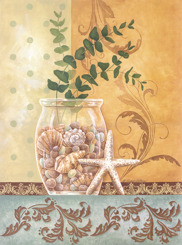 经典欧式装饰画素材: 玻璃罐里的贝壳和绿植 B