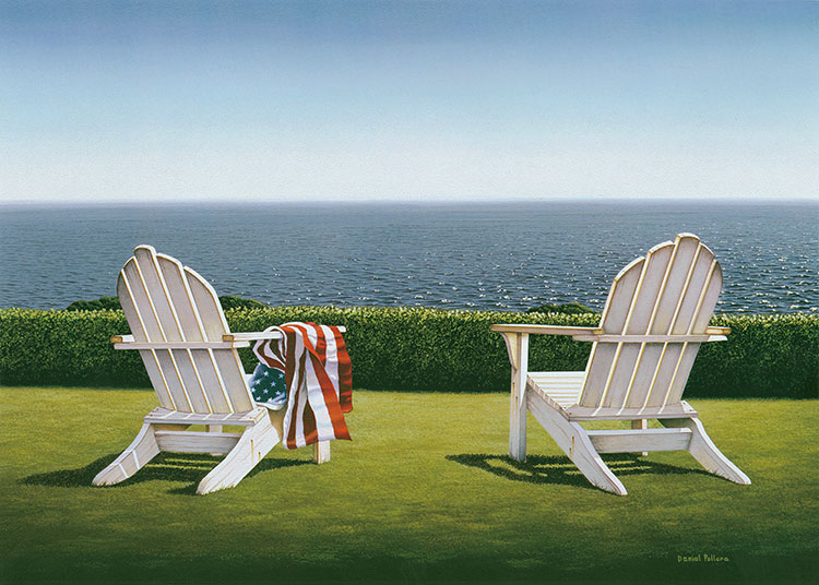 海边风景油画素材: 海边椅子 A