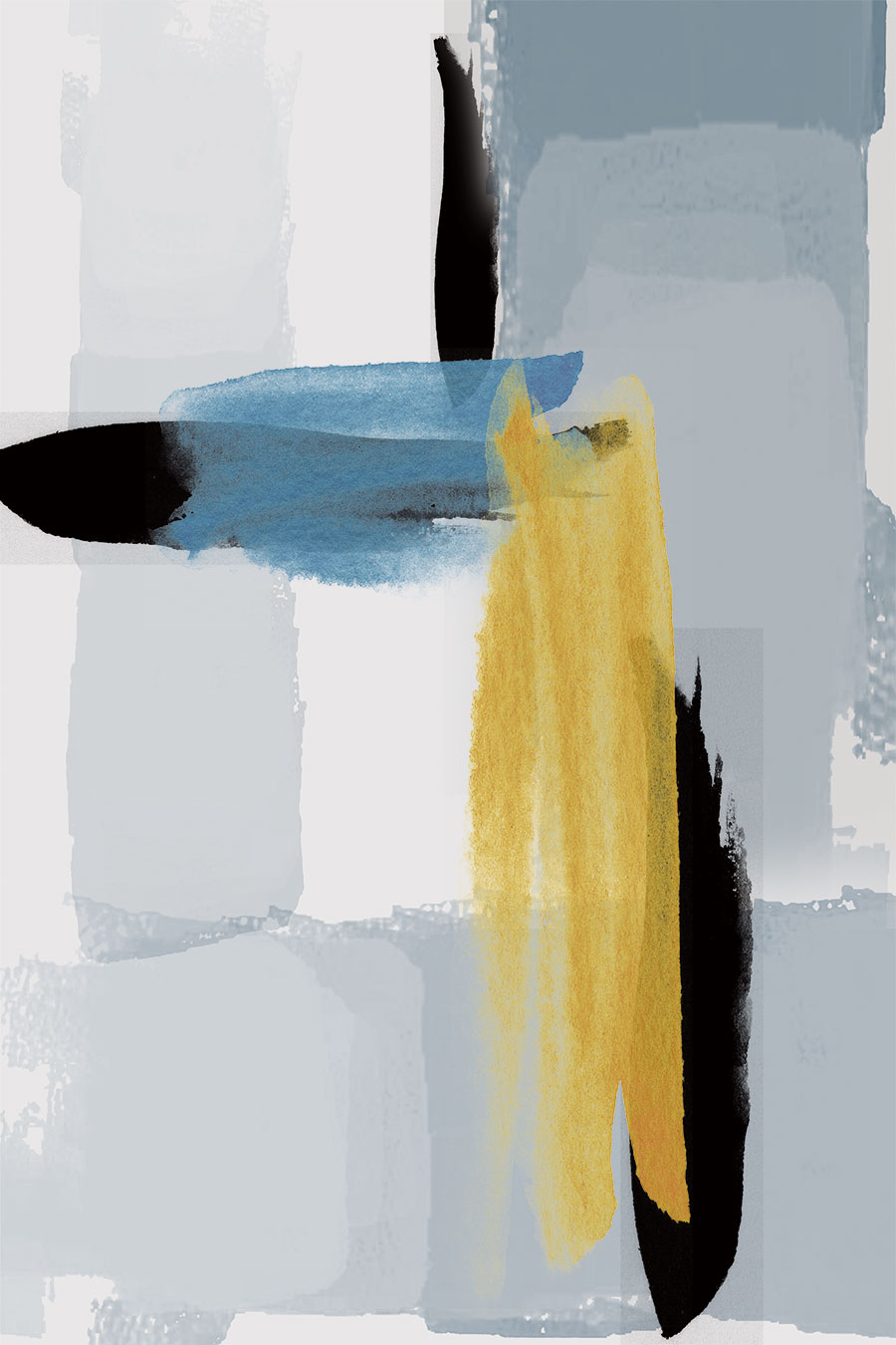 现代简约金箔抽象画: 金色蔚蓝系列 D