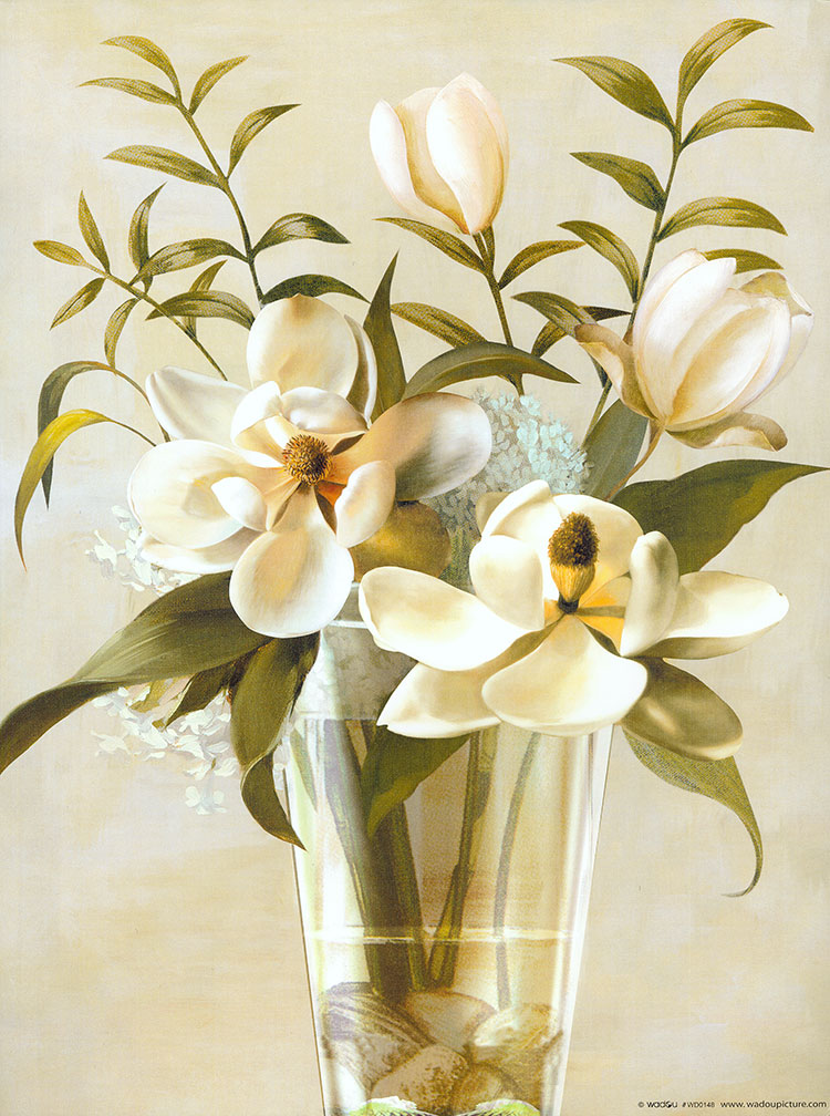 现代欧式花卉装饰画素材: 玻璃瓶里的玉兰花 B