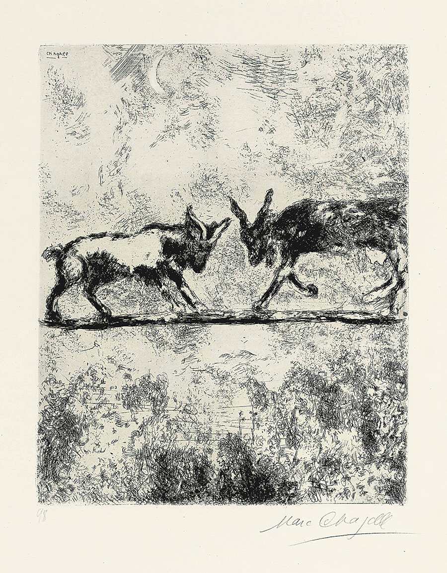 夏加尔素描画作品: 两只羊