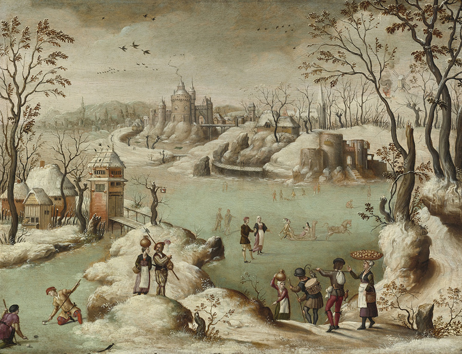 阿贝尔·格里米尔: 冬季景观 A Winter Townscape with Figures