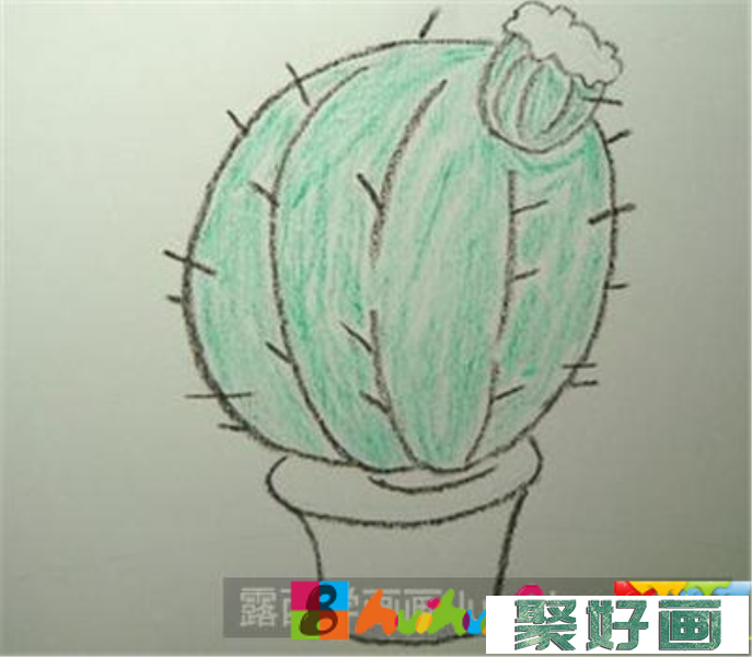 如何画圆圆的仙人球植物