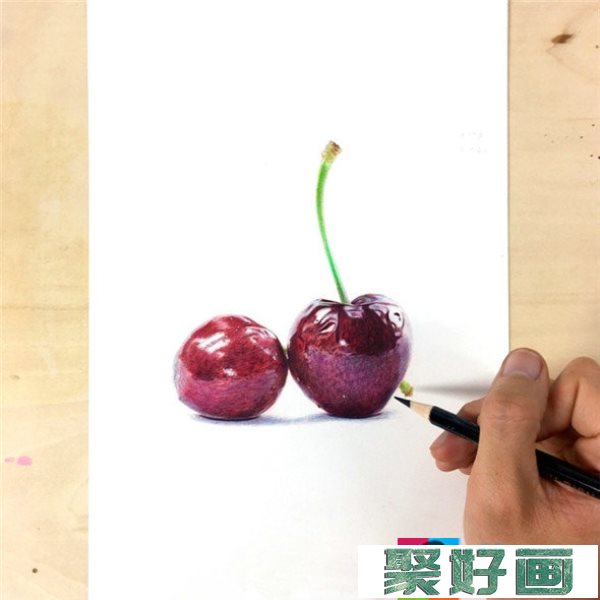 彩铅画入门：简单的樱桃彩铅画教程