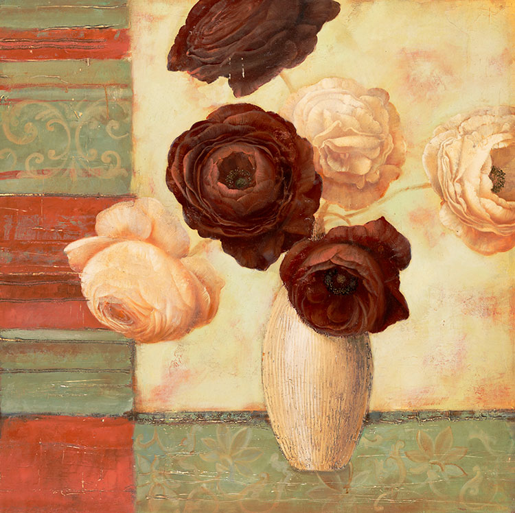 欧式花瓶装饰画高清素材: 深红色玫瑰花和白玫瑰