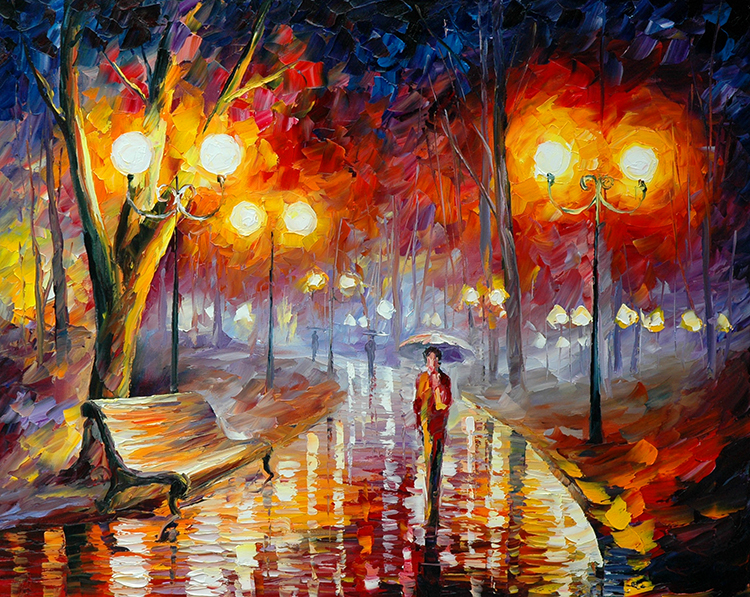 阿夫列莫夫高清油画作品 夜景中行走的路人
