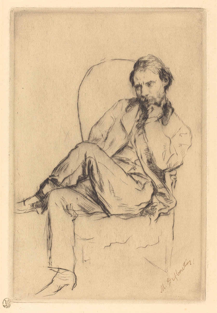 雷诺阿素描作品:Marcellin Gilbert Desboutin Renoir Seated