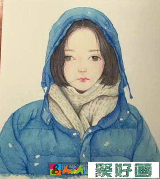 那个叫柿子的女孩水彩画