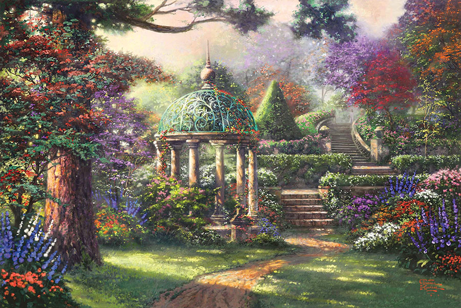 托马斯作品: 美丽的花园和小亭 高清油画素材下载