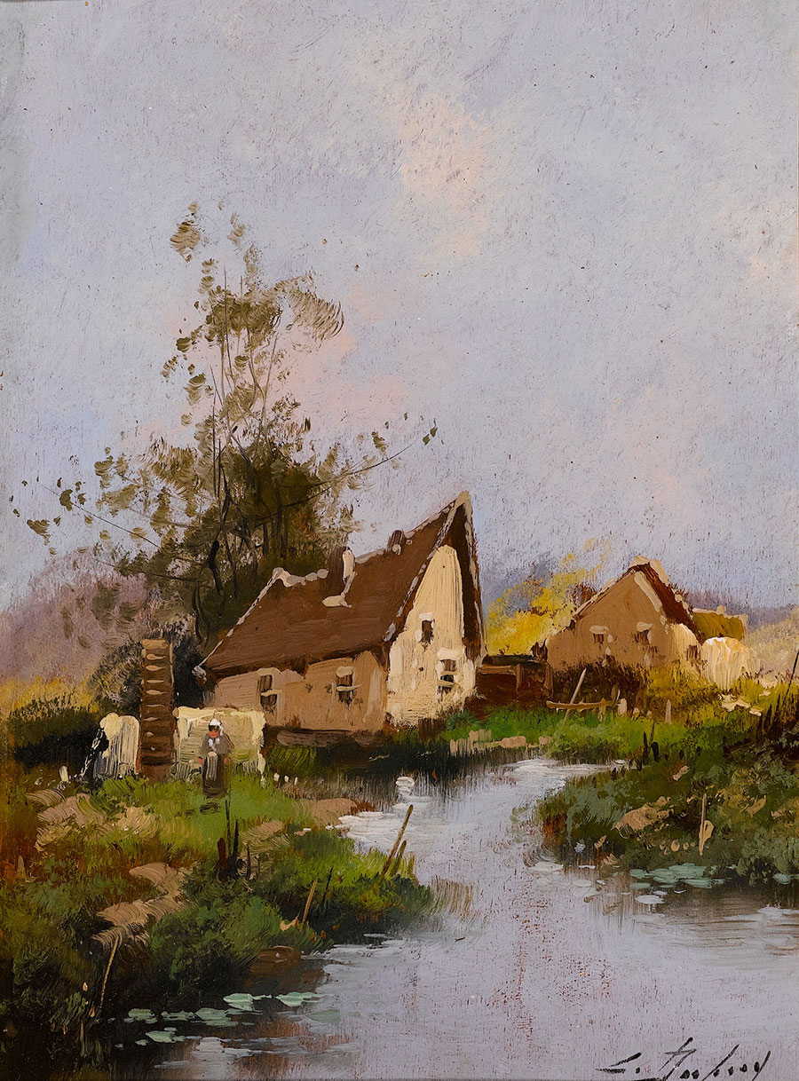尤金加林拉洛作品: 乡村小河流边的房子