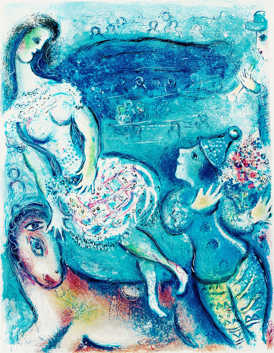 夏加尔油画作品: 蓝色的马和人  高清大图下载