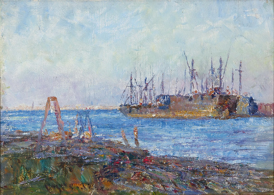 弗雷德里克·麦卡宾 (Frederick McCubbin ）Battleship in the Harbour