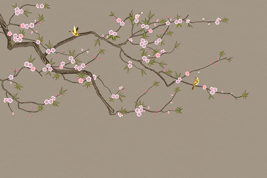 中式巨幅梅花背景墙素材: 花鸟装饰画 E