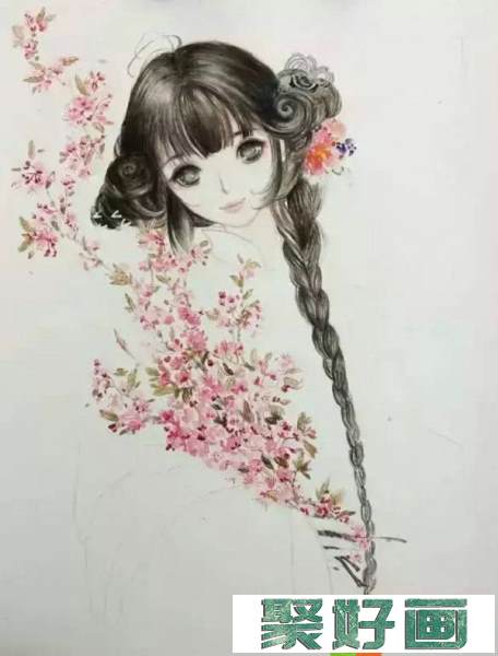 【水彩画】抱海棠花的女孩画法图解教程30