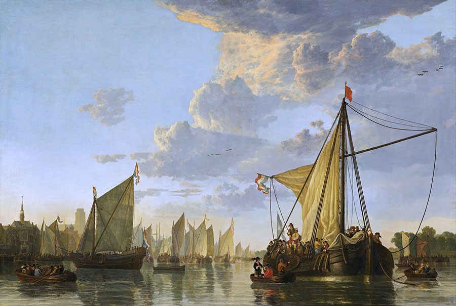 阿尔伯特·库普作品: 多德雷赫特的马斯河 帆船油画