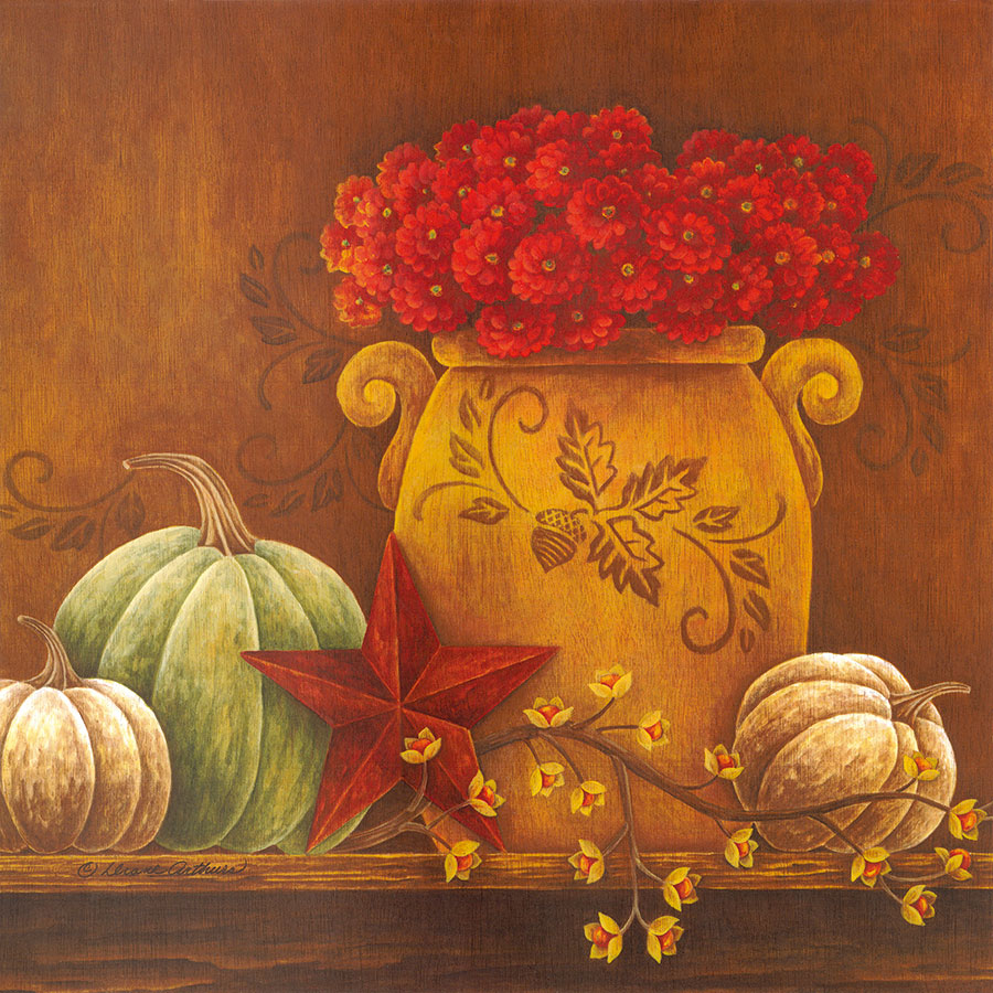 欧式三联装饰画素材下载: 南瓜和盆花 A