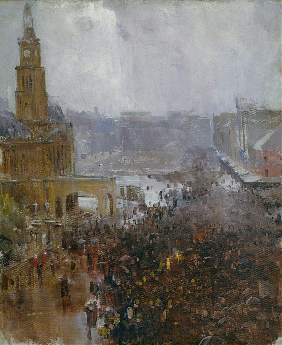 阿瑟·斯切特 (Arthur Streeton)  Fireman's funeral, George Street  消防员葬礼