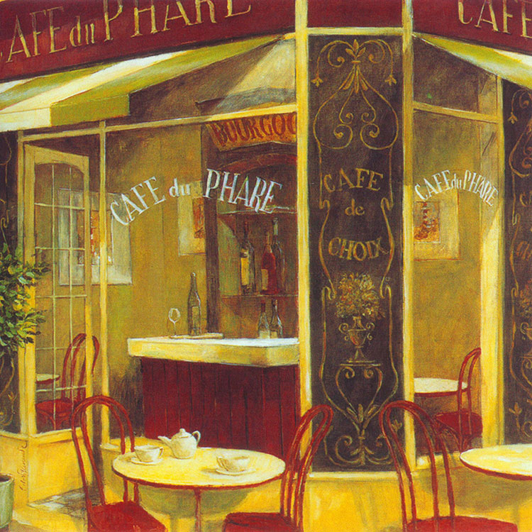 欧式街头咖啡店油画 街头咖啡馆绘画素材高清大图下载 B