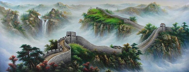 中式山水风景油画素材下载: 长城刀画, 万里长城油画欣赏 F