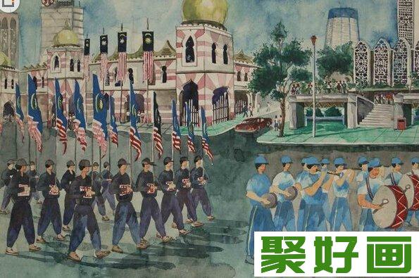 儿童画：军人大游行