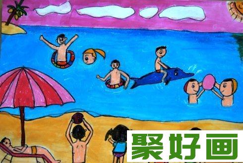 夏季游泳水彩画作品