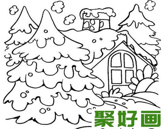 冬天雪景简笔画作品欣赏