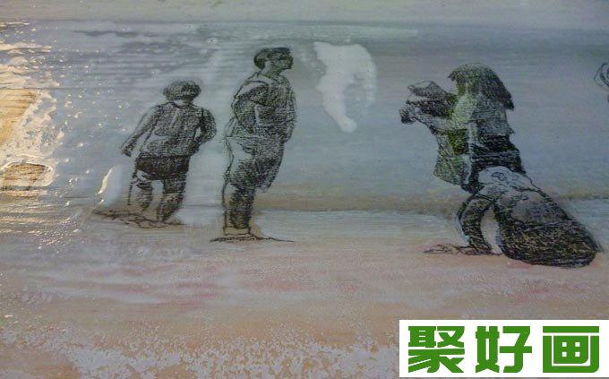 白色岩石+丙烯酸+油画棒混合颜料画风景画11