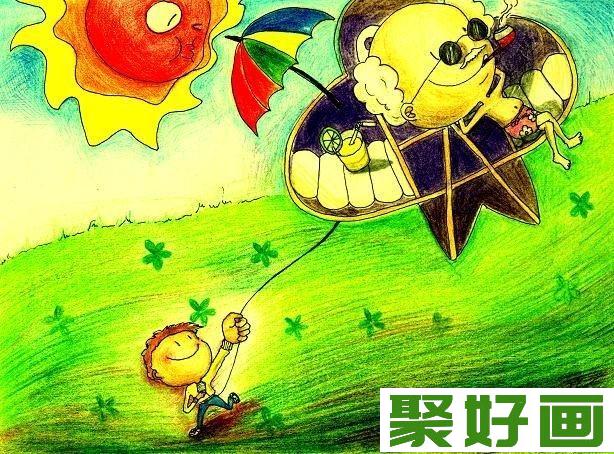 儿童画欣赏：美丽的景色蜡笔画作品