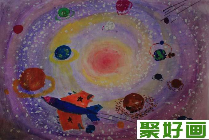 儿童水粉画作品欣赏-美丽浩瀚星空